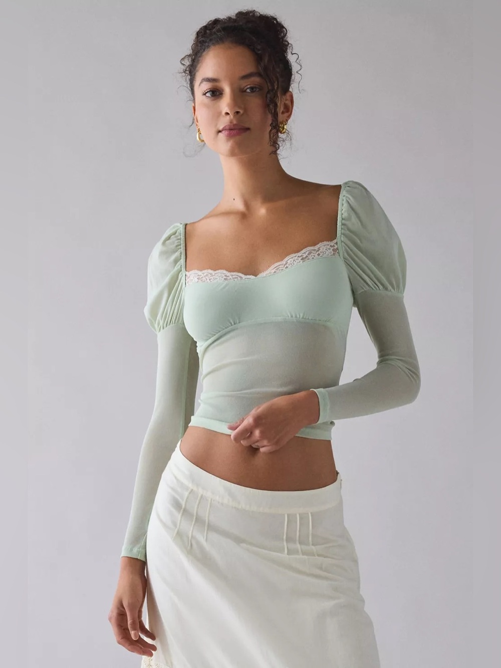 UO Kimchi Blue In The Dark Sheer Mesh Long Sleeve Top